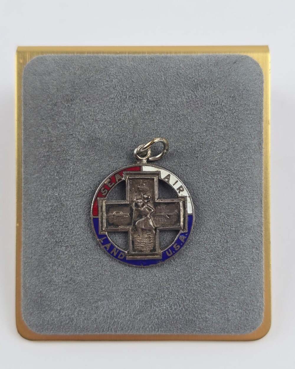 Chapel Sterling silver Enamel Land Sea Air Four-Way Cross Medal Pendant
